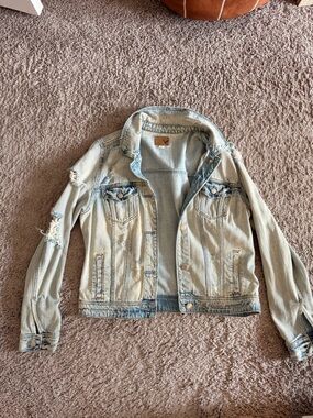 American Eagle Light Wash Distressed Denim Jacket